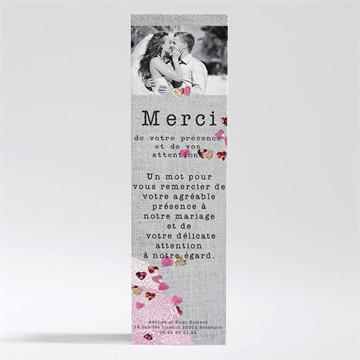 Remerciement mariage bouquet de fleurs et coeurs