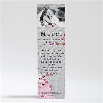 Remerciement mariage bouquet de fleurs et coeurs