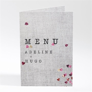 Menu mariage bouquet de fleurs et coeurs