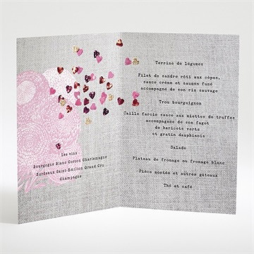 Menu mariage bouquet de fleurs et coeurs - Intérieur du menu