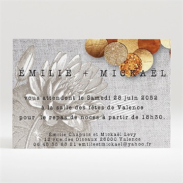 Carton d'invitation mariage gravure et motifs original