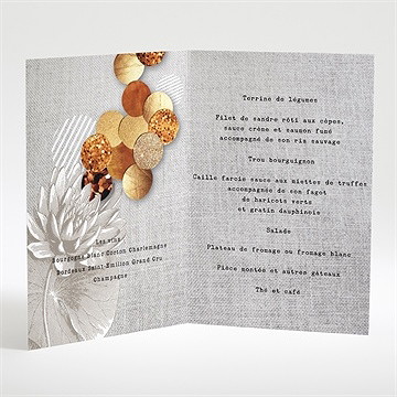 Menu mariage gravure et motifs original - Intérieur du menu