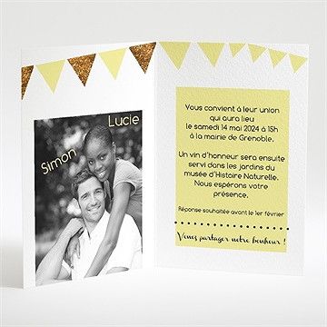 Faire-part mariage motifs et losanges jaunes - Intérieur du faire-part