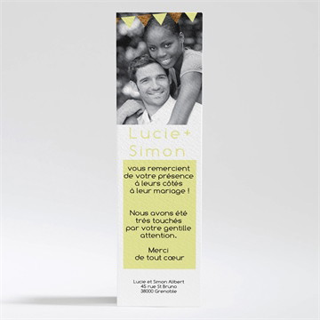 Remerciement mariage motifs et losanges jaunes