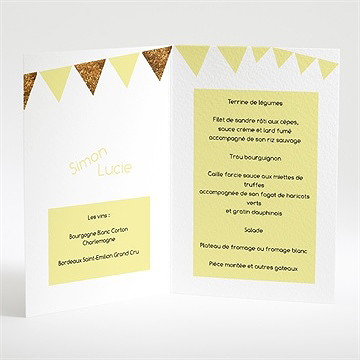 Menu mariage motifs et losanges jaunes - Intérieur du menu
