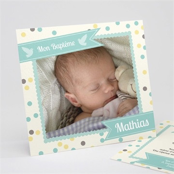 Faire-part de baptême pois et confettis garçon