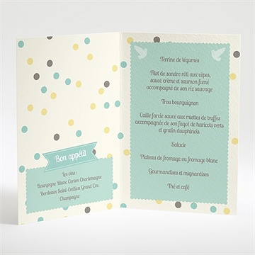 Menu baptême pois et confettis garçon - Intérieur du menu
