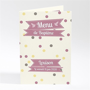 Menu baptême pois et confettis fille
