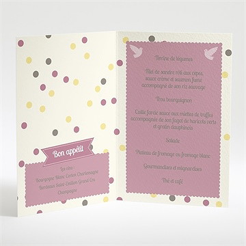 Menu baptême pois et confettis fille - Intérieur du menu