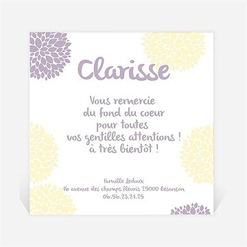 Remerciement naissance motifs fleuris et originaux