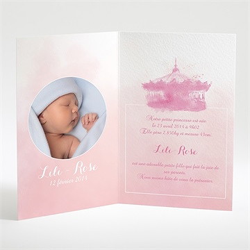 Faire-part naissance manège rose - Intérieur du faire-part