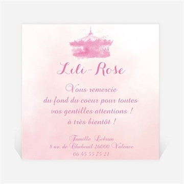 Remerciement naissance manège rose