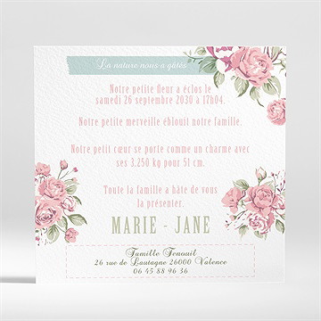 Faire-part naissance champêtre nature - Dos du faire-part