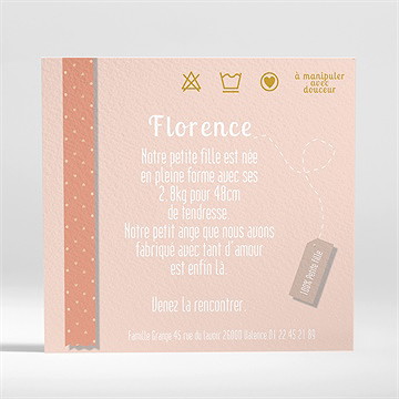 Faire-part naissance petit body fille - Dos du faire-part