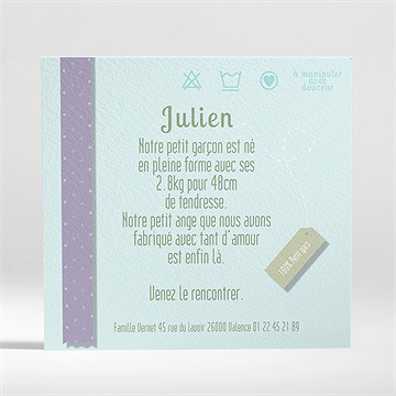 Faire-part naissance son joli body - Dos du faire-part