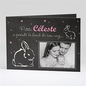 Faire-part naissance petit lapin ardoise