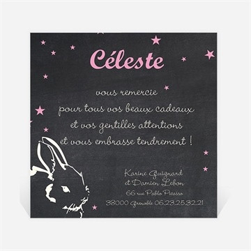 Remerciement naissance petit lapin ardoise rond