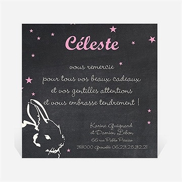 Remerciement naissance petit lapin ardoise