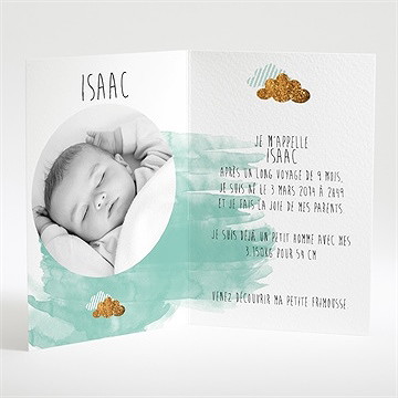 Faire-part naissance belle aquarelle vintage - Intérieur du faire-part