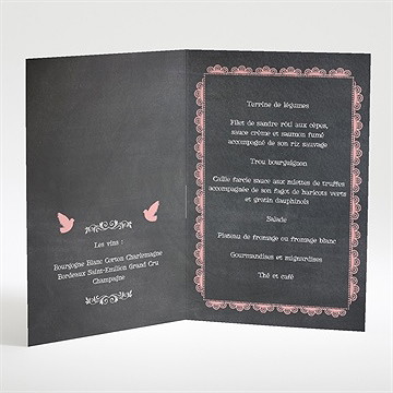 Menu baptême ardoise pour filles - Intérieur du menu