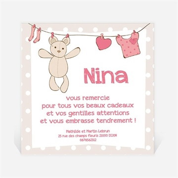 Remerciement naissance fil à linge illustré