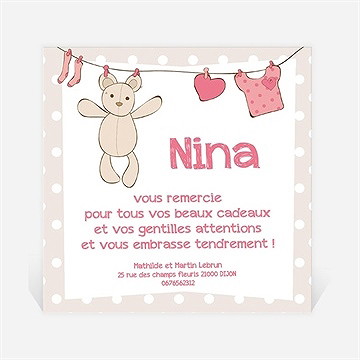 Remerciement naissance fil à linge illustré