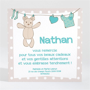 Remerciement naissance file à linge mignon