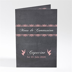 Menu communion dentelle rose