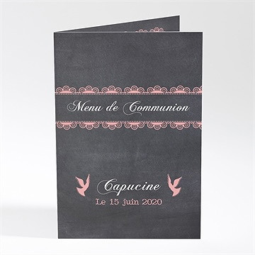 Menu communion dentelle rose