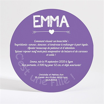 Faire-part naissance c'est une fille - Dos du faire-part