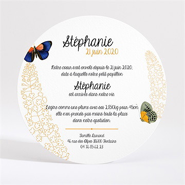 Faire-part naissance photo et papillons - Dos du faire-part