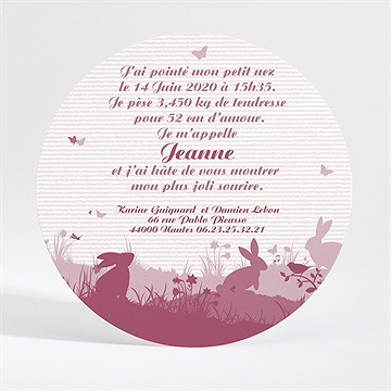 Faire-part naissance rond animaux buccoliques - Dos du faire-part
