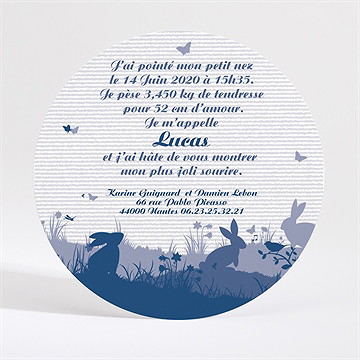 Faire-part naissance rond et bleu - Dos du faire-part