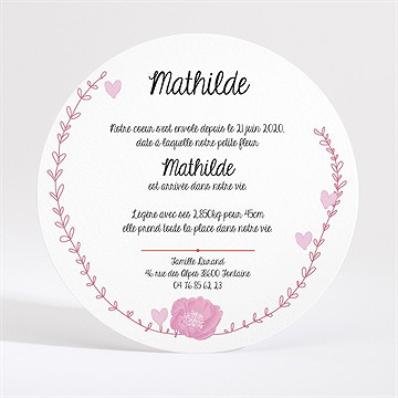 Faire-part naissance bébé fleuri - Dos du faire-part