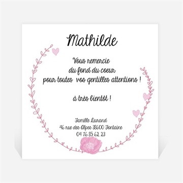 Remerciement naissance bébé fleuri