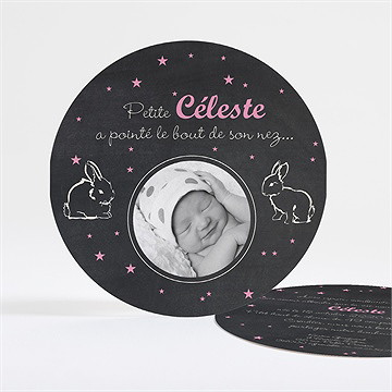Faire-part naissance petit lapin ardoise rond