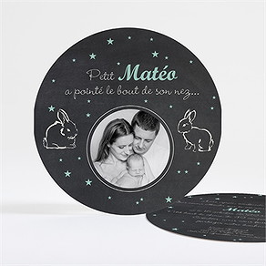 Faire-part naissance petit lapin rond
