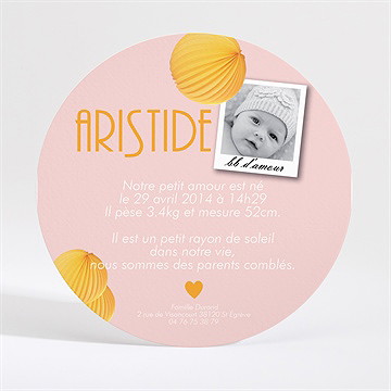 Faire-part naissance ambiance de fête - Dos du faire-part