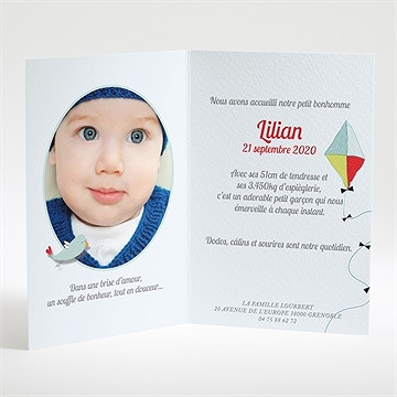 Faire-part naissance cerf volant - Intérieur du faire-part