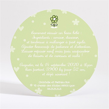 Faire-part naissance petit lapin - Dos du faire-part