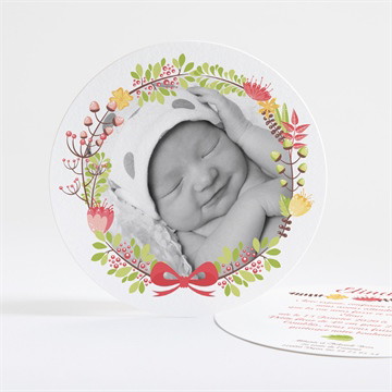 Faire-part naissance rond fleuri naissance