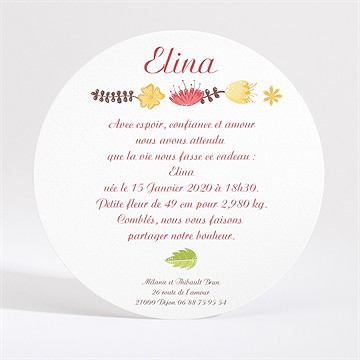 Faire-part naissance rond fleuri naissance - Dos du faire-part