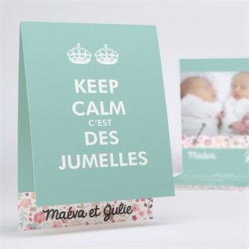 Faire-part naissance keep calm c'est des jumelles