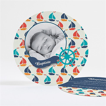 Faire-part naissance motifs bateaux bleu rouge vert