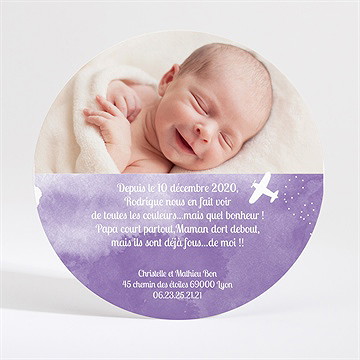 Faire-part naissance avion en aquarelle - Dos du faire-part