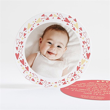 Faire-part naissance motifs coeurs en rond