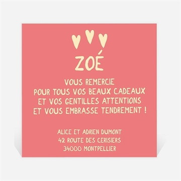 Remerciement naissance motifs coeurs en rond