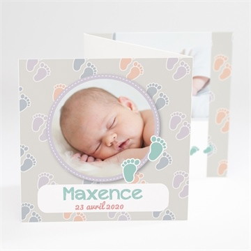 Faire-part naissance petits pieds sur fond gris