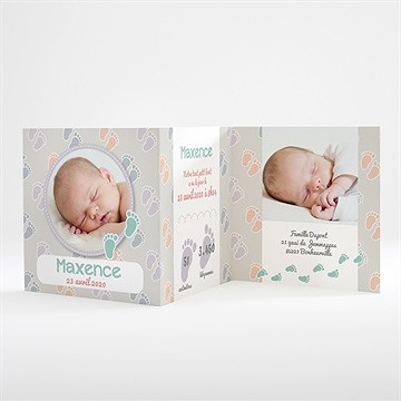 Faire-part naissance petits pieds sur fond gris - Intérieur du faire-part