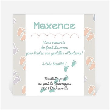 Remerciement naissance petits pieds sur fond gris